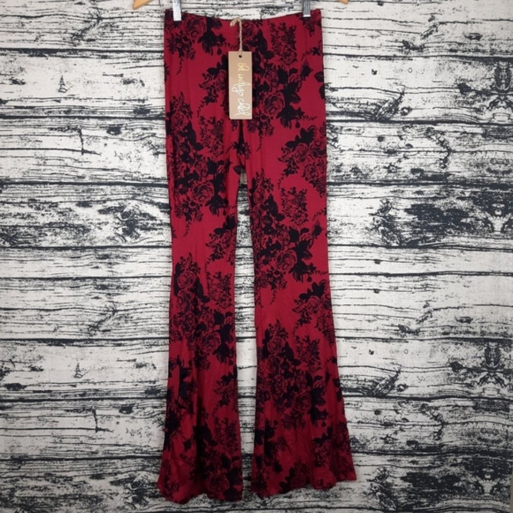 Floral Burgundy High Rise Bell Bottom Pants